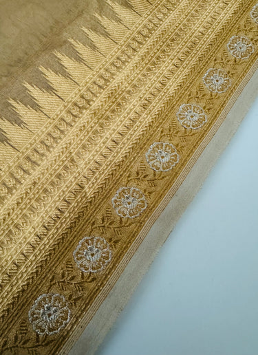 Banarasi Kora Tissue Organza Silk Saree | Golden Beige | Gold Zari | Handwoven | Ships from California